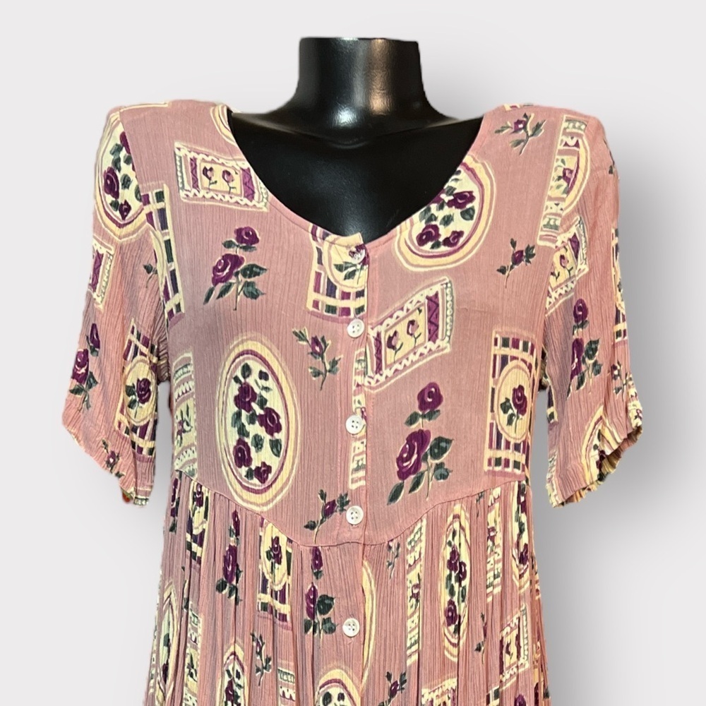 La Cera VINTAGE 80s 90s Midi Pocket Dress Small OVERSIZED Single Stitch Floral - Picture 2 of 8
